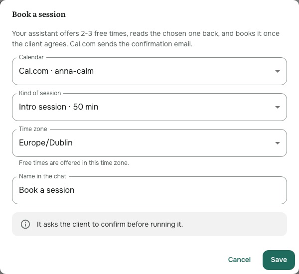 Setting up "Book a session"