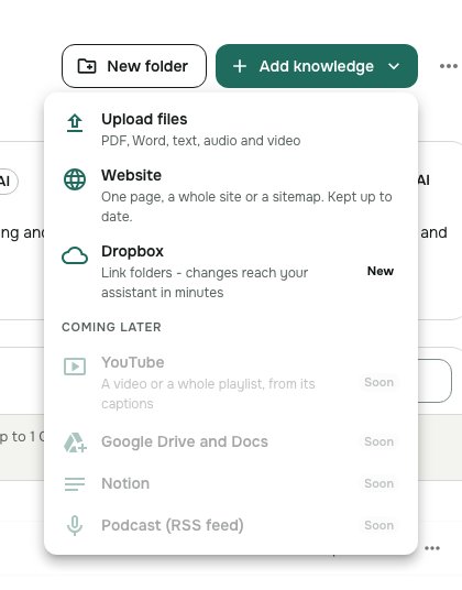 The Add knowledge menu with Dropbox