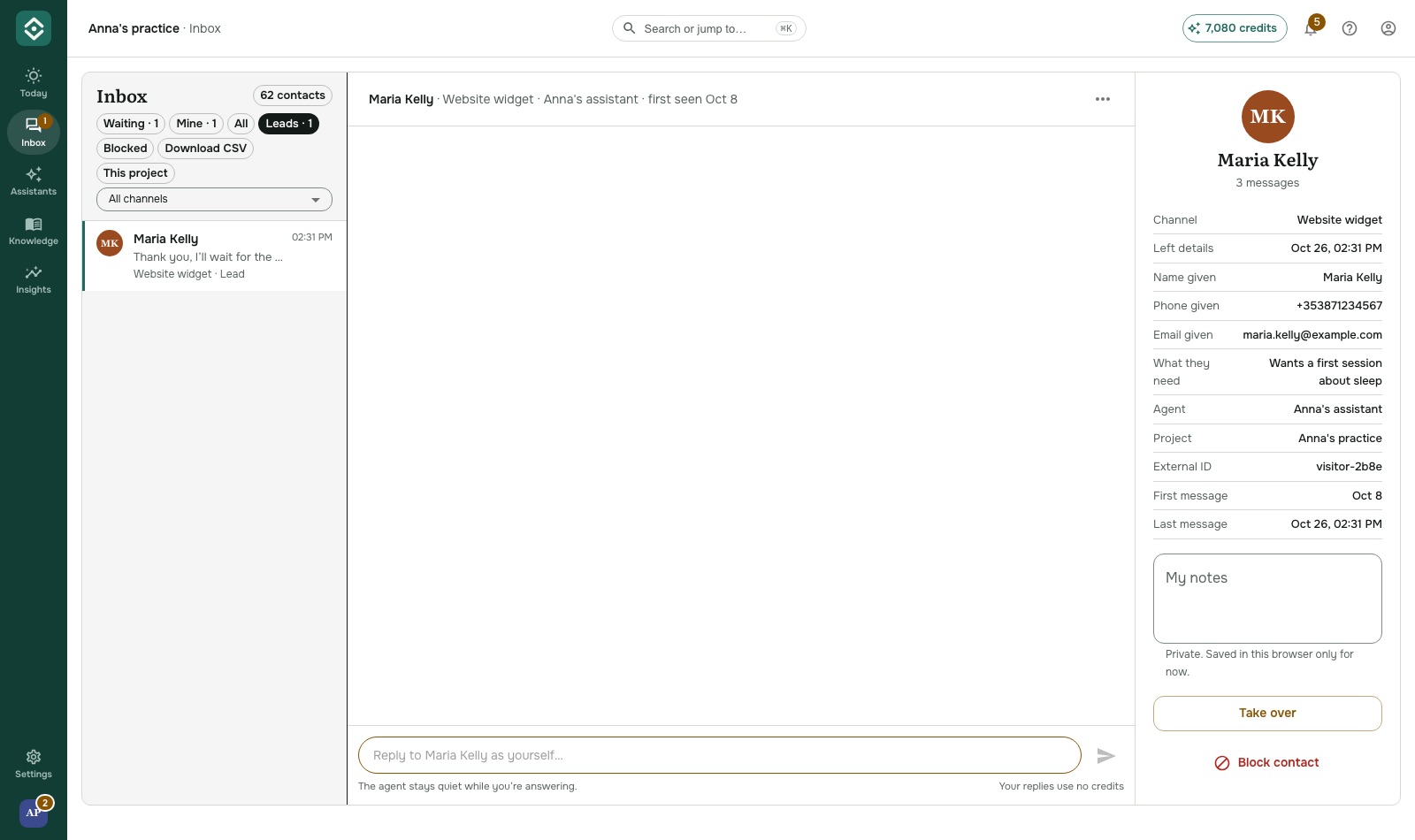 Leads in the Inbox with the client's details