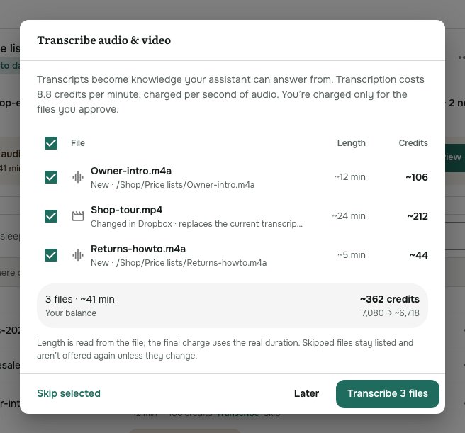 Reviewing audio and video before transcription: length, credits and your balance