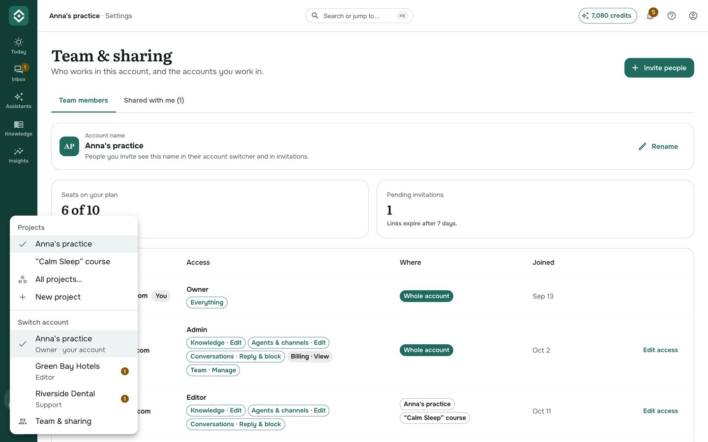 The account switcher