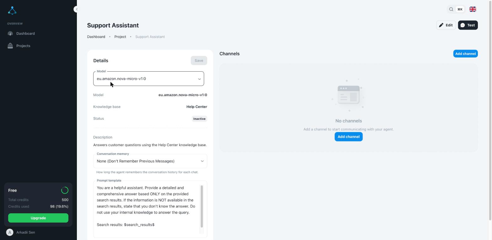 Dashboard sidebar showing the Free plan, total credits, and credits used