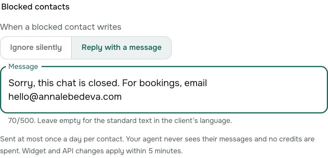 The Blocked contacts setting of a channel