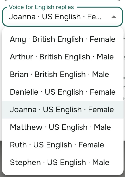 Choosing a voice for English replies