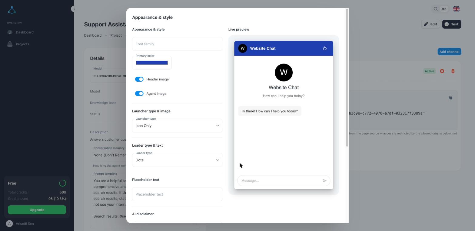 Appearance &amp; style editor with a live preview of the widget